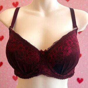 Lace Push-Up Bra | Burgundy Wine | Convertible Straps | Size 34DD